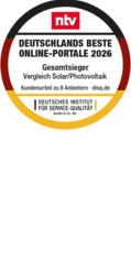Siegel: Gesamtsieger für photovoltaik-angebotsvergleich.de für Angebot/Leistung der Vergleichsportale Solar im Jahr 2026 vom Deutschen Institut für Service-Qualität