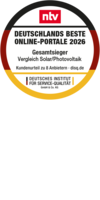 Siegel: Gesamtsieger für photovoltaik-angebotsvergleich.de für Angebot/Leistung der Vergleichsportale Solar im Jahr 2026 vom Deutschen Institut für Service-Qualität