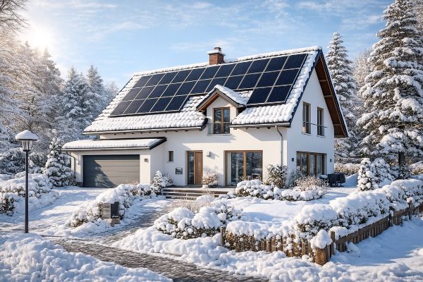 Solaranlage im Winter auf Haus