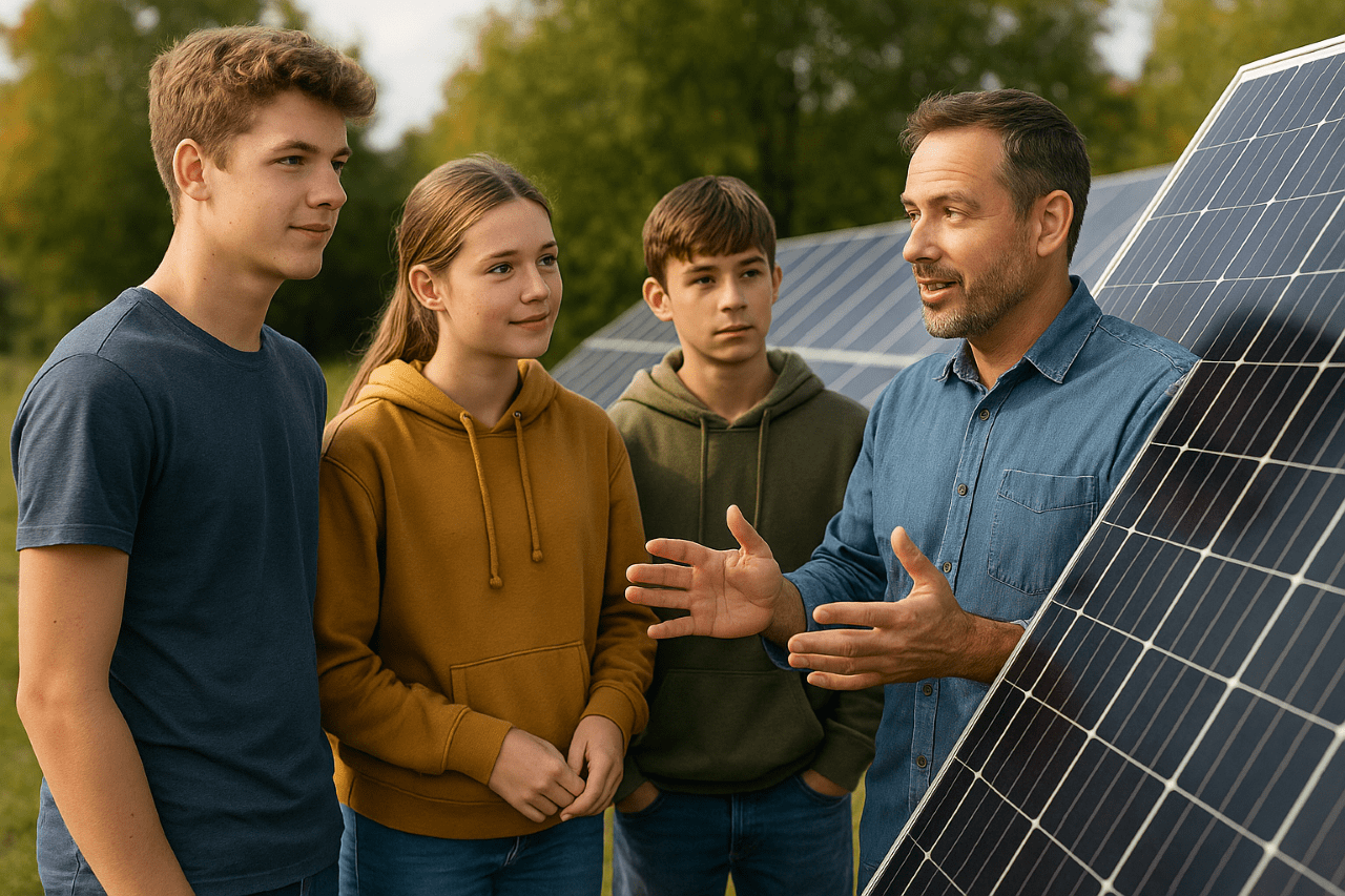 Jugendliche lernen was über Photovoltaik